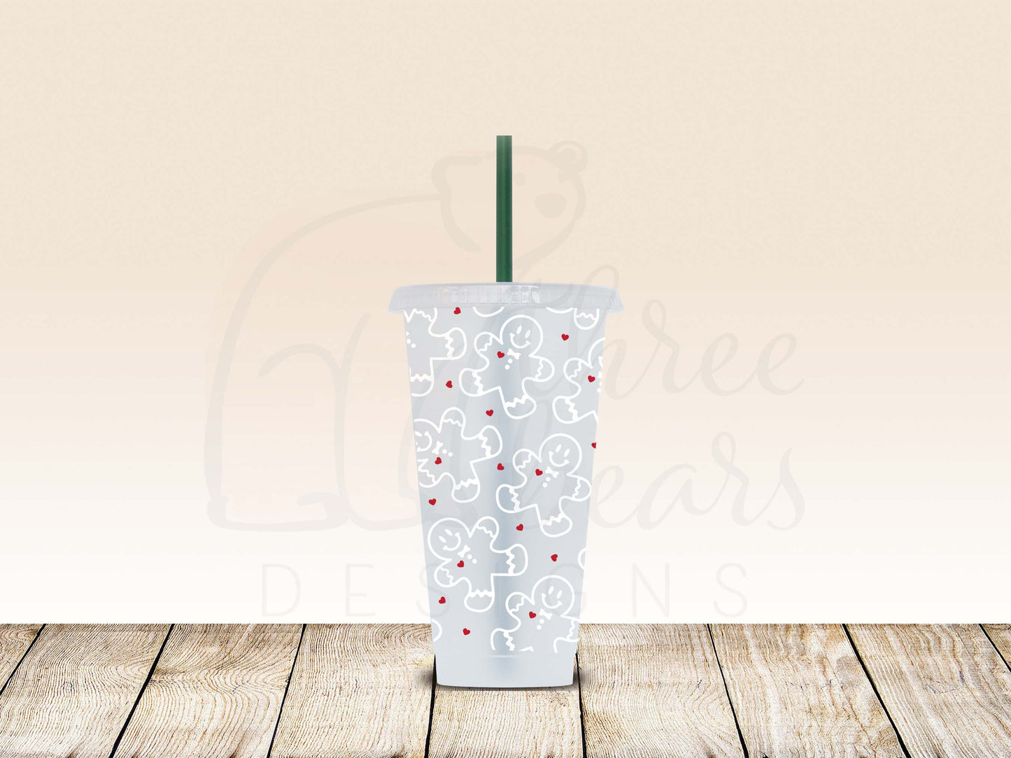 Gingerbread Hearts 24oz Cold Cup w/Straw