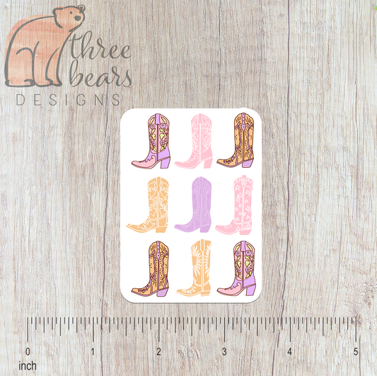 Colorful Cowgirl Boots Sticker — INDOOR USE ONLY