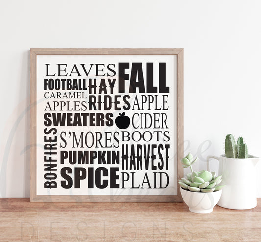 Fall Word Collage Shelf Sign