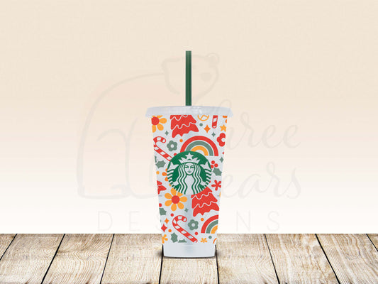 Groovy Christmas 24oz Cold Cup w/Straw