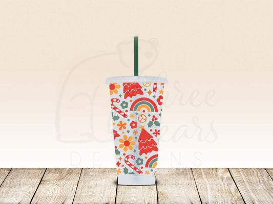 Groovy Christmas 24oz Cold Cup w/Straw