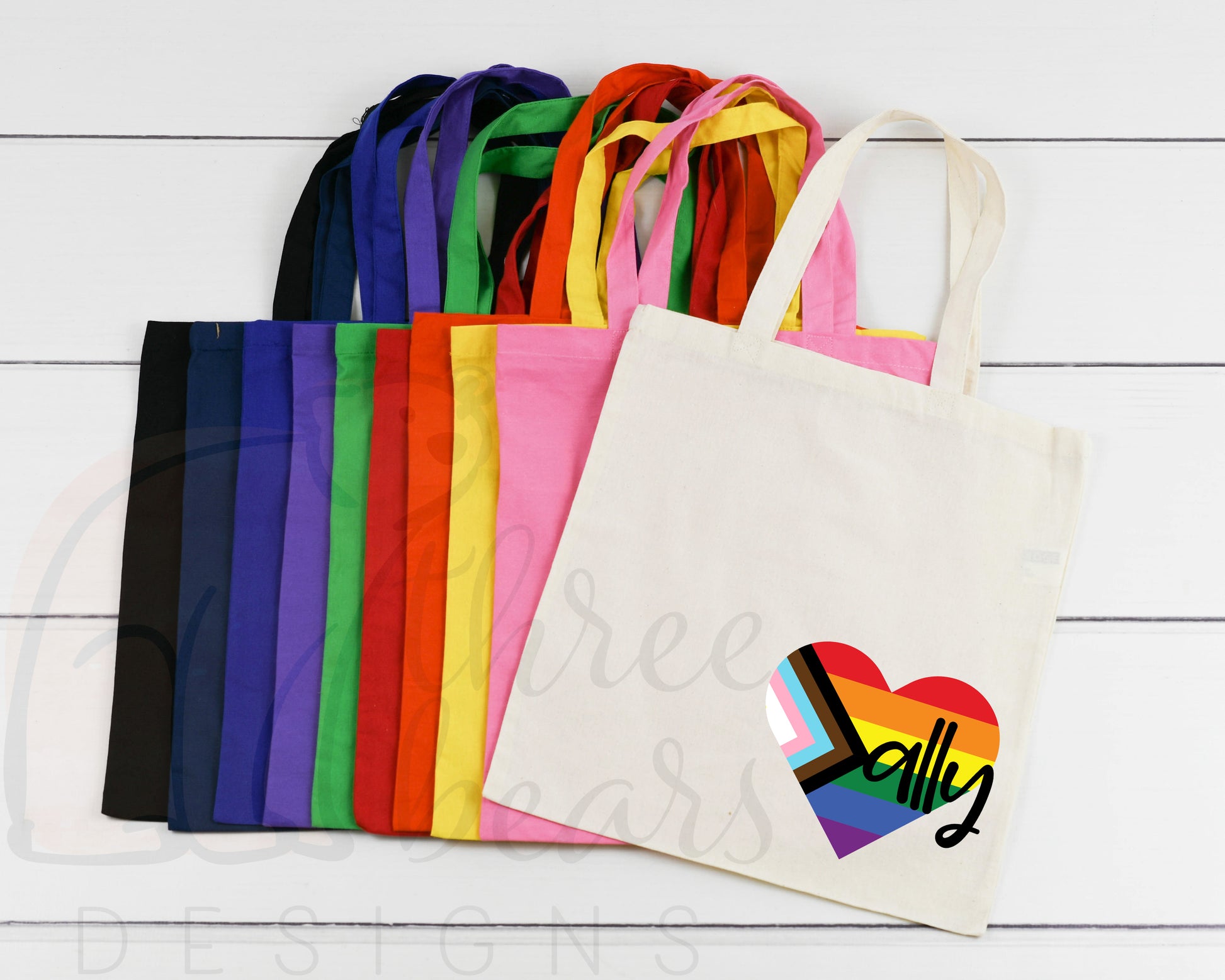Pride Ally Tote Bag, Pride Grocery Bag, LGBTQ Canvas Book Bag