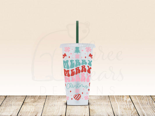 Retro Merry Christmas 24oz Cold Cup w/Straw